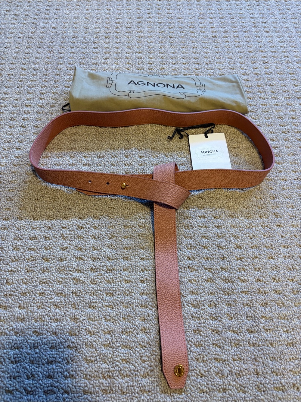 Agnona Pink Leather Knot Waist Belt